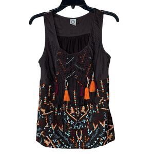 Anthropologie Embroidered Tassel Akemi + Kin Rigmarole Tank Top Size Small Shirt